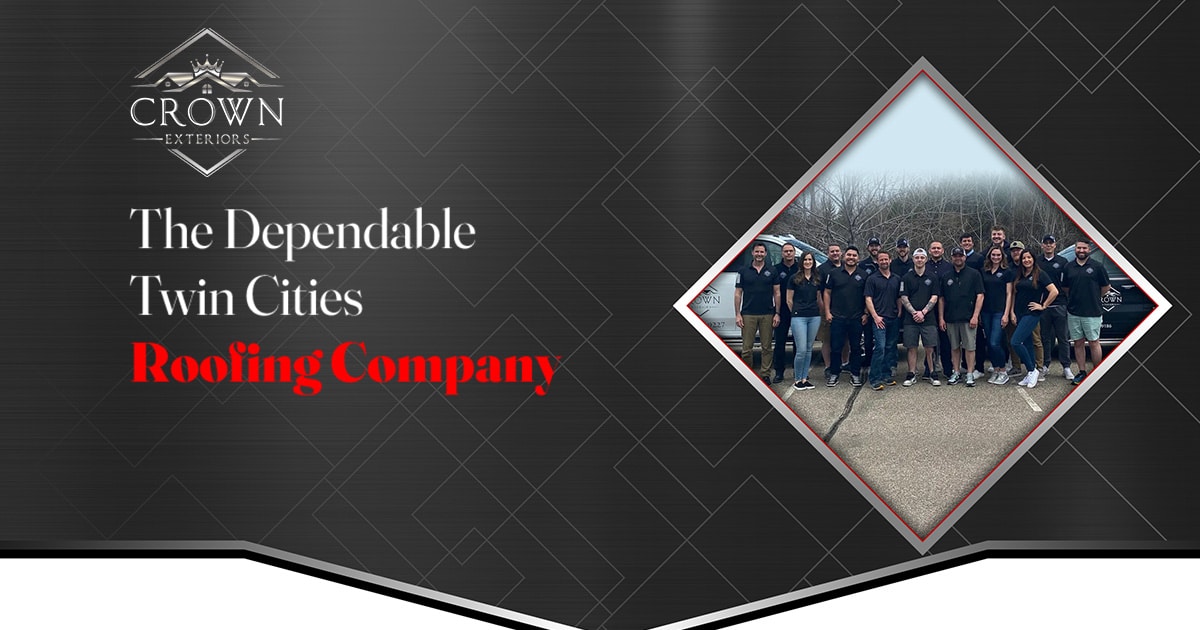 "The Dependable Twin Cities Roofing Company" flier, includes an image of crown's team, all dressed in matching polo shirts